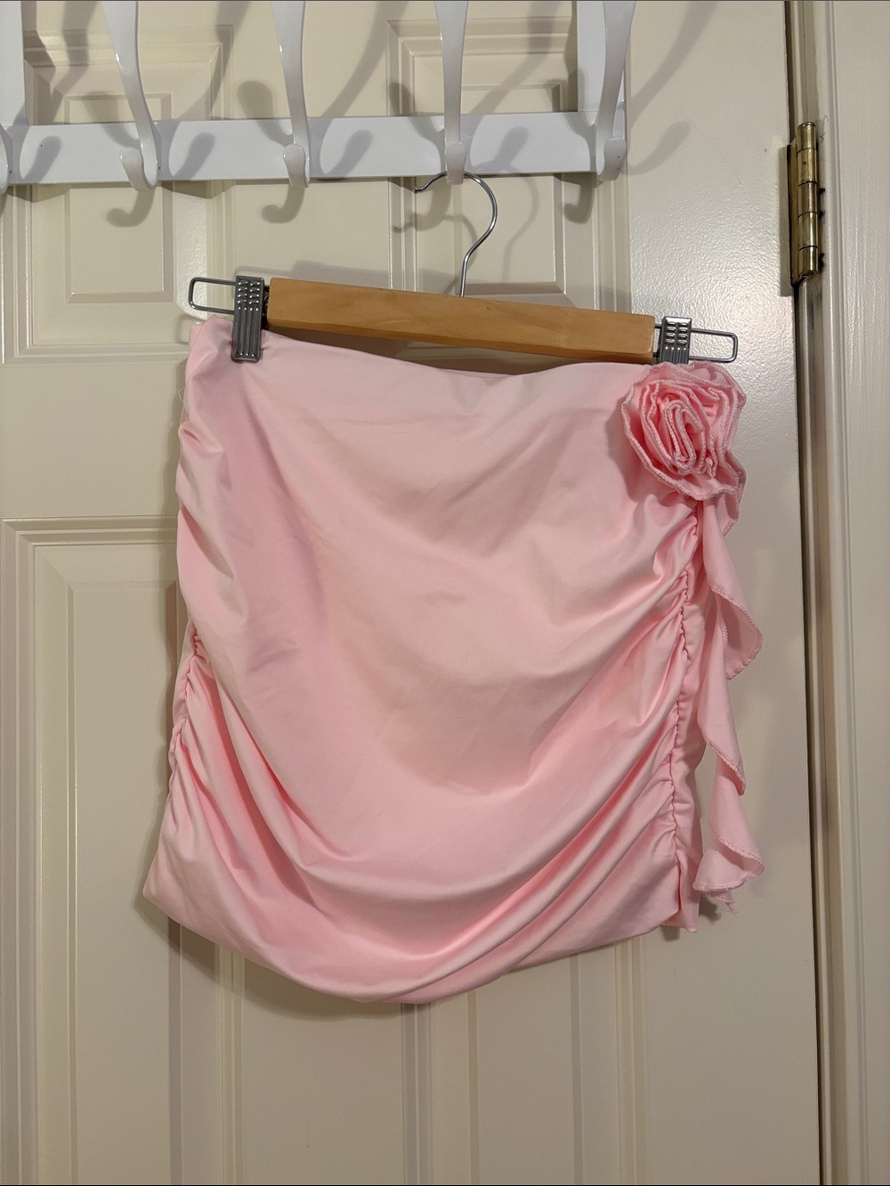 Amazon Light Pink Ruched Mini Skirt with Rosette